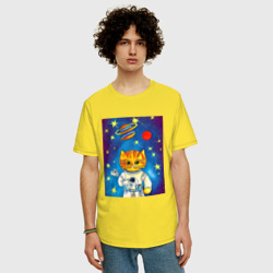 Мужская футболка хлопок Oversize Абстрактный космический кот - фото 2