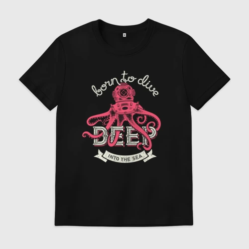 Мужская футболка хлопок с принтом Рождённый нырять глубоко в море, вид спереди #2