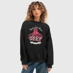 Женский свитшот oversize без начеса хлопок Рождённый нырять глубоко в море - фото 2