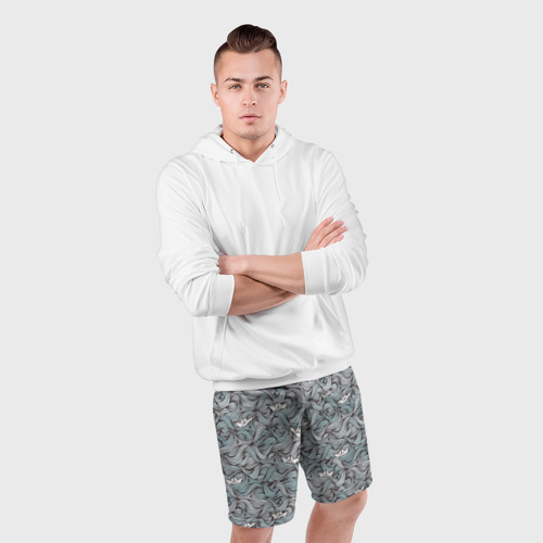 Мужские шорты спортивные с принтом Кораблик бумажный на волнах, фото #4