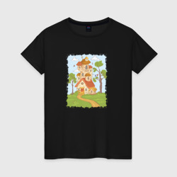 Мультяшный домик в лесу – Женская футболка хлопок с принтом купить со скидкой в -20%