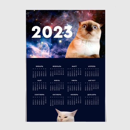 Постер с принтом Календарь на 2023 год Коты, вид спереди №1
