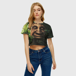 Женская футболка Crop-top 3D Мудрое дерево с лицом мем - фото 2