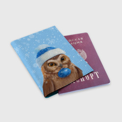 Обложка для паспорта матовая кожа Новогодняя сова в шапке - фото 2