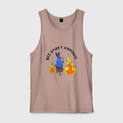 Мужская майка хлопок This is fine пародия с кроликом синим