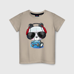 Детская футболка хлопок Прикольный маленький панда в очках с магнитолой