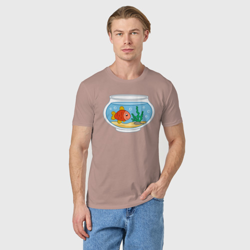 Мужская футболка хлопок с принтом Аквариум и рыбка, фото на моделе #1