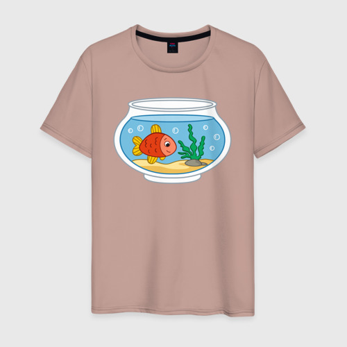 Мужская футболка хлопок с принтом Аквариум и рыбка, вид спереди #2