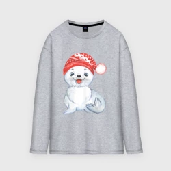 Женский лонгслив oversize хлопок Новогодний тюлень