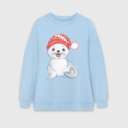 Женский свитшот oversize без начеса хлопок Новогодний тюлень