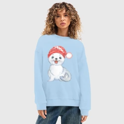 Женский свитшот oversize без начеса хлопок Новогодний тюлень - фото 2