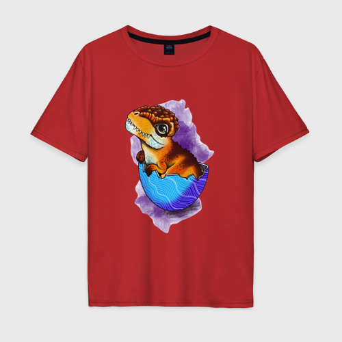 Мужская футболка хлопок Oversize Динозавр, цвет красный