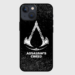 Чехол для iPhone 13 mini Assassin's Creed с потертостями на темном фоне