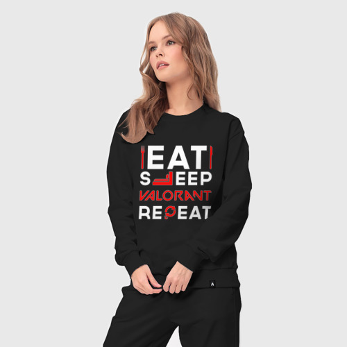 Женский костюм хлопок Надпись eat sleep Valorant repeat, цвет черный - фото 5