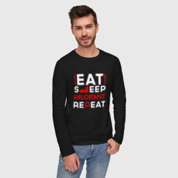 Мужской лонгслив хлопок Надпись eat sleep Valorant repeat - фото 2