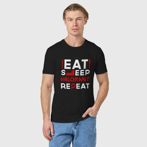 Мужская футболка хлопок с принтом Надпись eat sleep Valorant repeat, фото на моделе #1