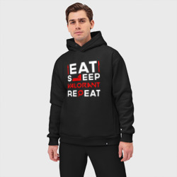 Мужской костюм oversize хлопок Надпись eat sleep Valorant repeat - фото 2