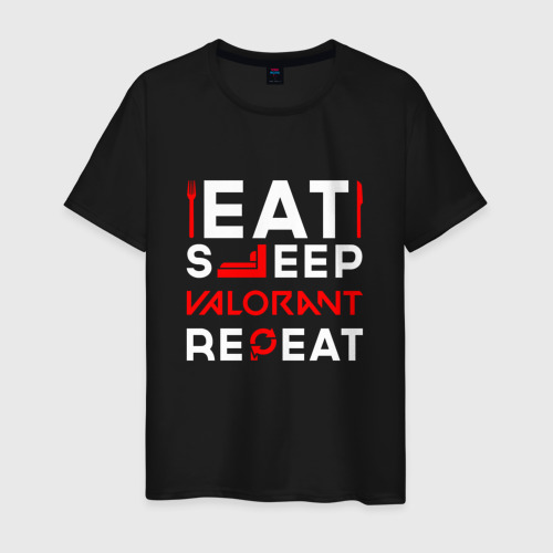 Мужская футболка хлопок с принтом Надпись eat sleep Valorant repeat, вид спереди #2