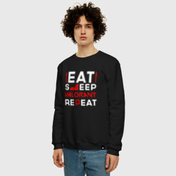 Мужской свитшот хлопок Надпись eat sleep Valorant repeat - фото 2