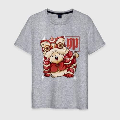Мужская футболка хлопок 2023 Китайский кролик, цвет меланж
