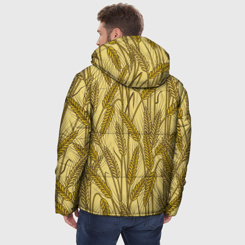 Мужская зимняя куртка 3D с принтом Винтажные колоски пшеницы, вид сзади #2
