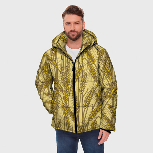 Мужская зимняя куртка 3D с принтом Винтажные колоски пшеницы, фото на моделе #1