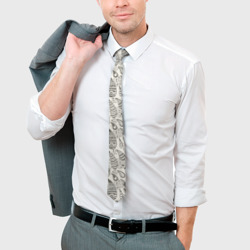 Галстук с принтом Капля с этноузором для мужчины, вид на модели спереди №3. Цвет основы: белый