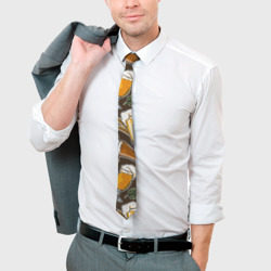 Галстук с принтом Пивной паттерн для мужчины, вид на модели спереди №3. Цвет основы: белый