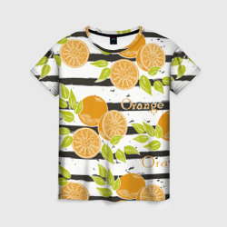 Апельсины на чёрно-белом фоне – Женская футболка 3D с принтом купить со скидкой в -23%