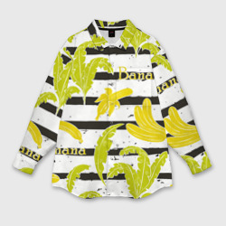 Мужская рубашка oversize 3D Бананы на чёрно-белом фоне