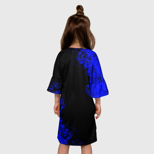 Детское платье 3D с принтом Радужные друзья: улыбчивый Синий, вид сзади #2