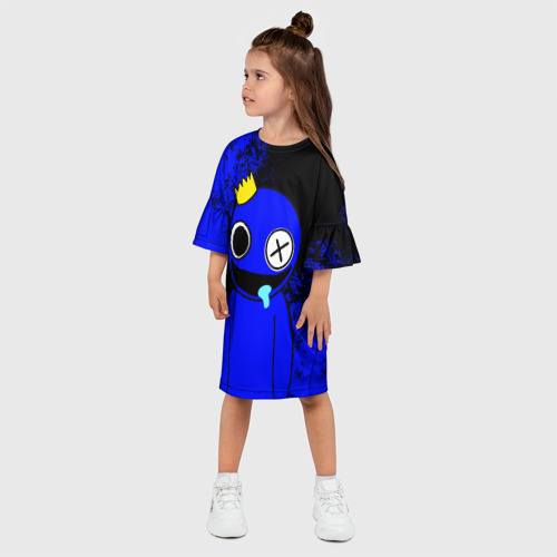 Детское платье 3D с принтом Радужные друзья: улыбчивый Синий, фото на моделе #1