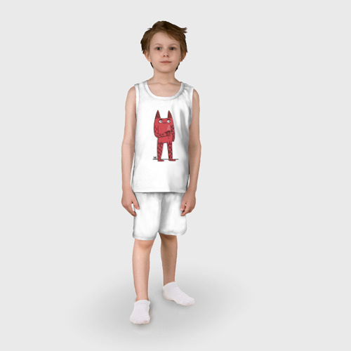 Детская пижама с шортами хлопок Кот босс, цвет белый - фото 3