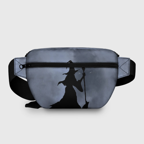 Поясная сумка 3D с принтом Halloween - силуэт ведьмы с котом, вид сзади #1