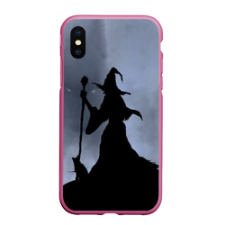 Чехол для iPhone XS Max матовый Halloween - силуэт ведьмы с котом