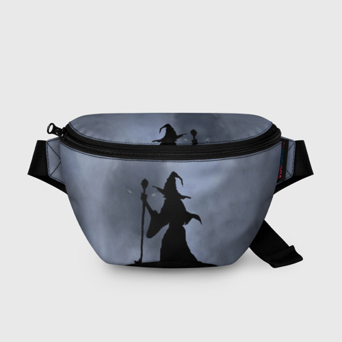 Поясная сумка 3D с принтом Halloween - силуэт ведьмы с котом, вид спереди #2