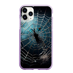 Чехол для iPhone 11 Pro матовый Halloween - паутина на фоне мрачного неба