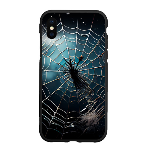Чехол для iPhone XS Max матовый Halloween - паутина на фоне мрачного неба, цвет черный