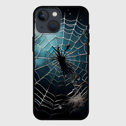 Чехол для iPhone 13 mini Halloween - паутина на фоне мрачного неба