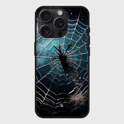 Чехол силиконовый для Apple iPhone 15 Pro матовый Halloween - паутина на фоне мрачного неба