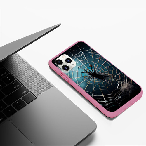 Чехол для iPhone 11 Pro Max матовый Halloween - паутина на фоне мрачного неба, цвет малиновый - фото 5