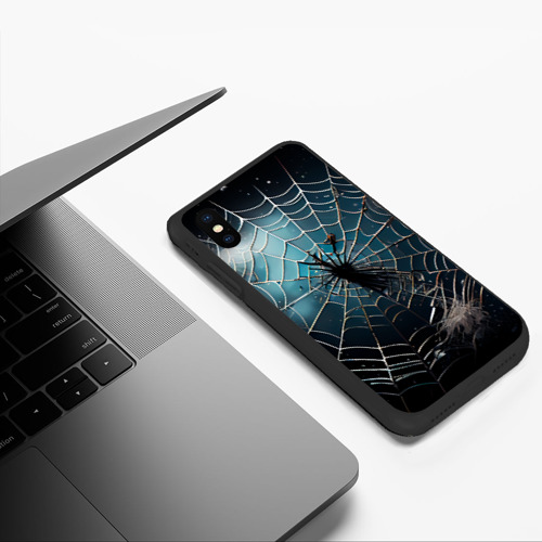 Чехол для iPhone XS Max матовый Halloween - паутина на фоне мрачного неба, цвет черный - фото 5