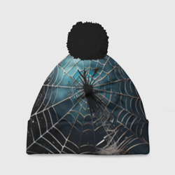 Шапка 3D c помпоном Halloween - паутина на фоне мрачного неба