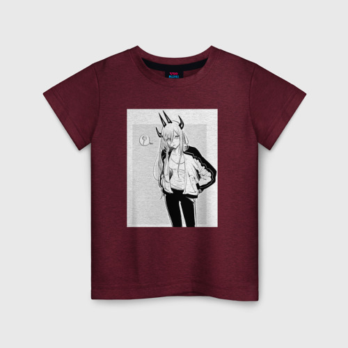 Детская футболка хлопок с принтом Человек-бензопила Пауэр, вид спереди #2