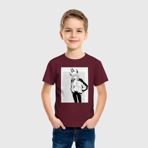 Детская футболка хлопок с принтом Человек-бензопила Пауэр, фото на моделе #1