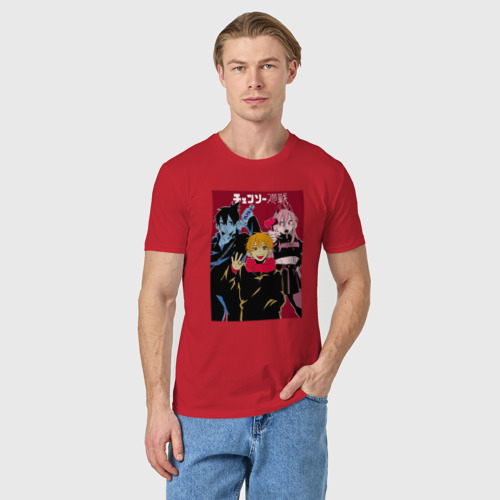Мужская футболка хлопок Человек-бензопила Chainsaw Man Аниме, цвет красный - фото 3