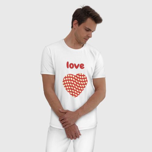 Мужская пижама хлопок Переплетение в сердце, цвет белый - фото 3