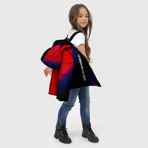 Зимняя куртка для девочек 3D с принтом Volkswagen красный карбон, фото #4