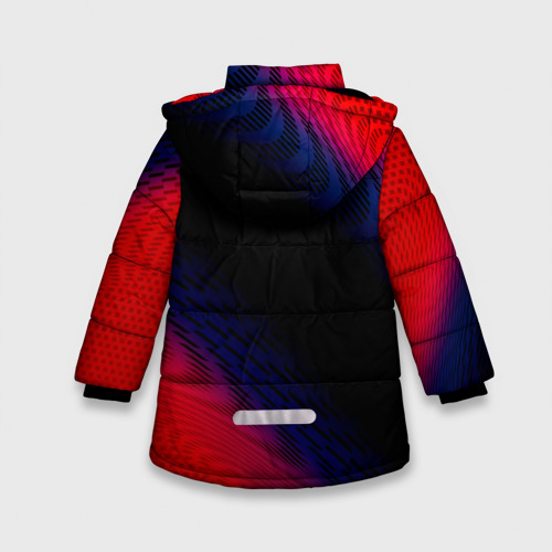 Зимняя куртка для девочек 3D с принтом Volkswagen красный карбон, вид сзади #1