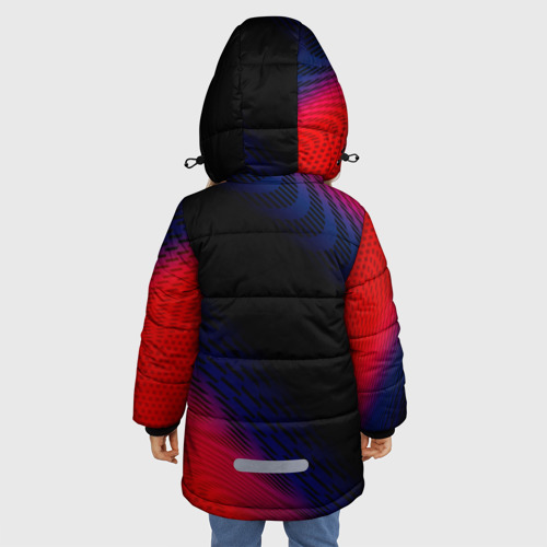 Зимняя куртка для девочек 3D с принтом Volkswagen красный карбон, вид сзади #2